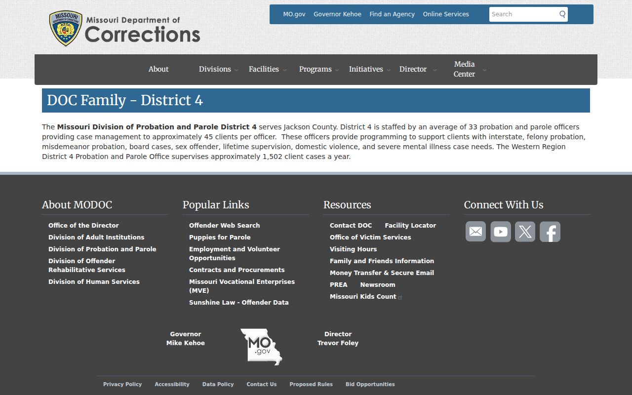 Jackson County arrest records and Missouri District 4 supervision