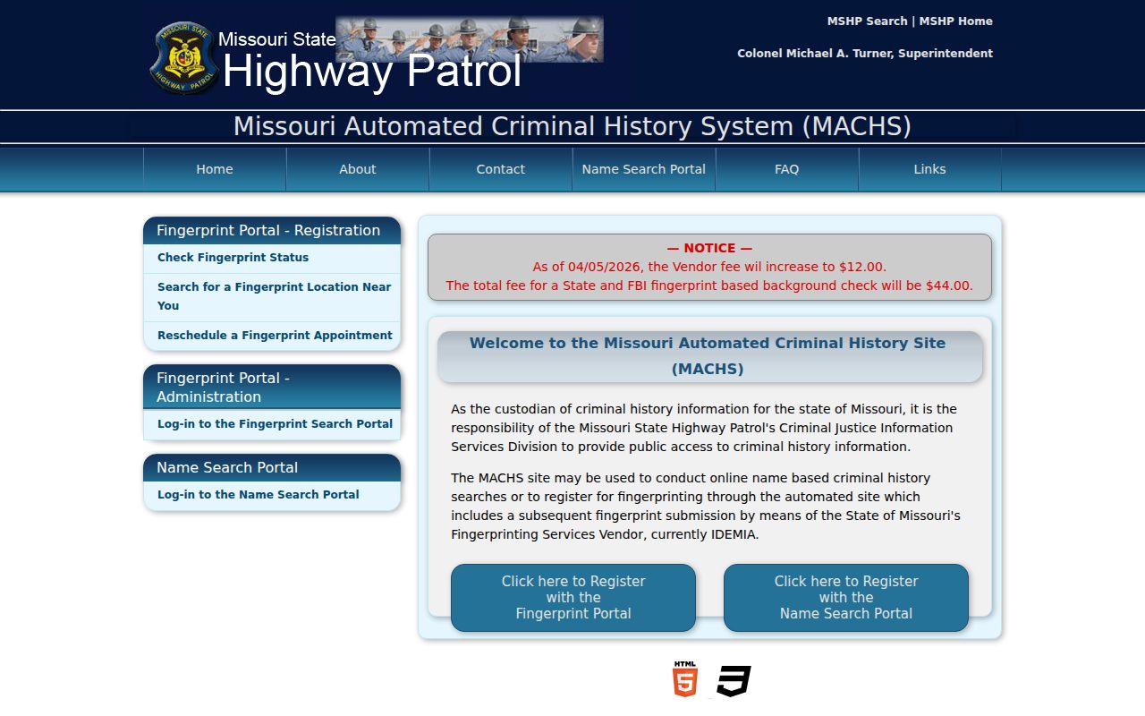 Jackson County criminal court cases and MACHS fingerprint portal