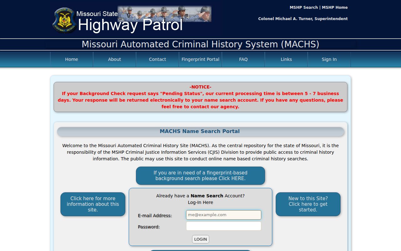Jackson County criminal history MACHS name search portal