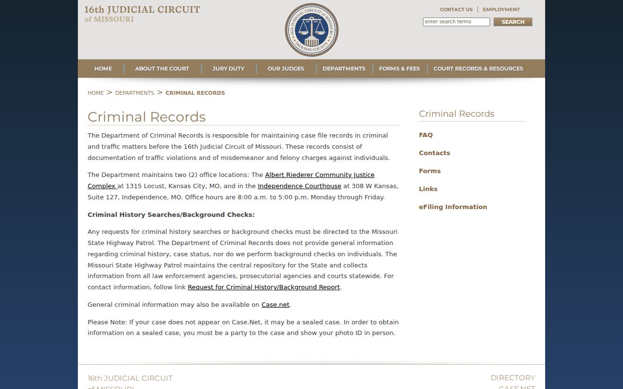 Jackson County criminal records counters and hours