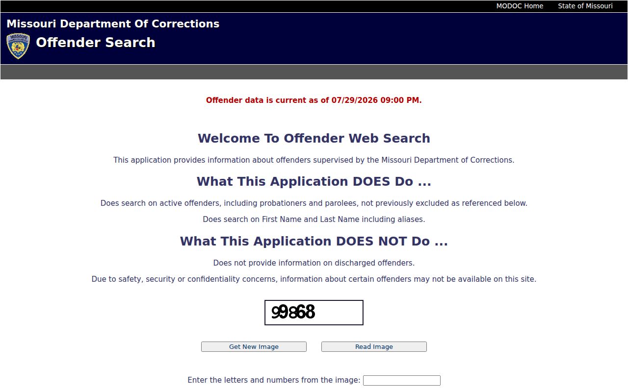 Jackson County criminal history Missouri corrections offender search