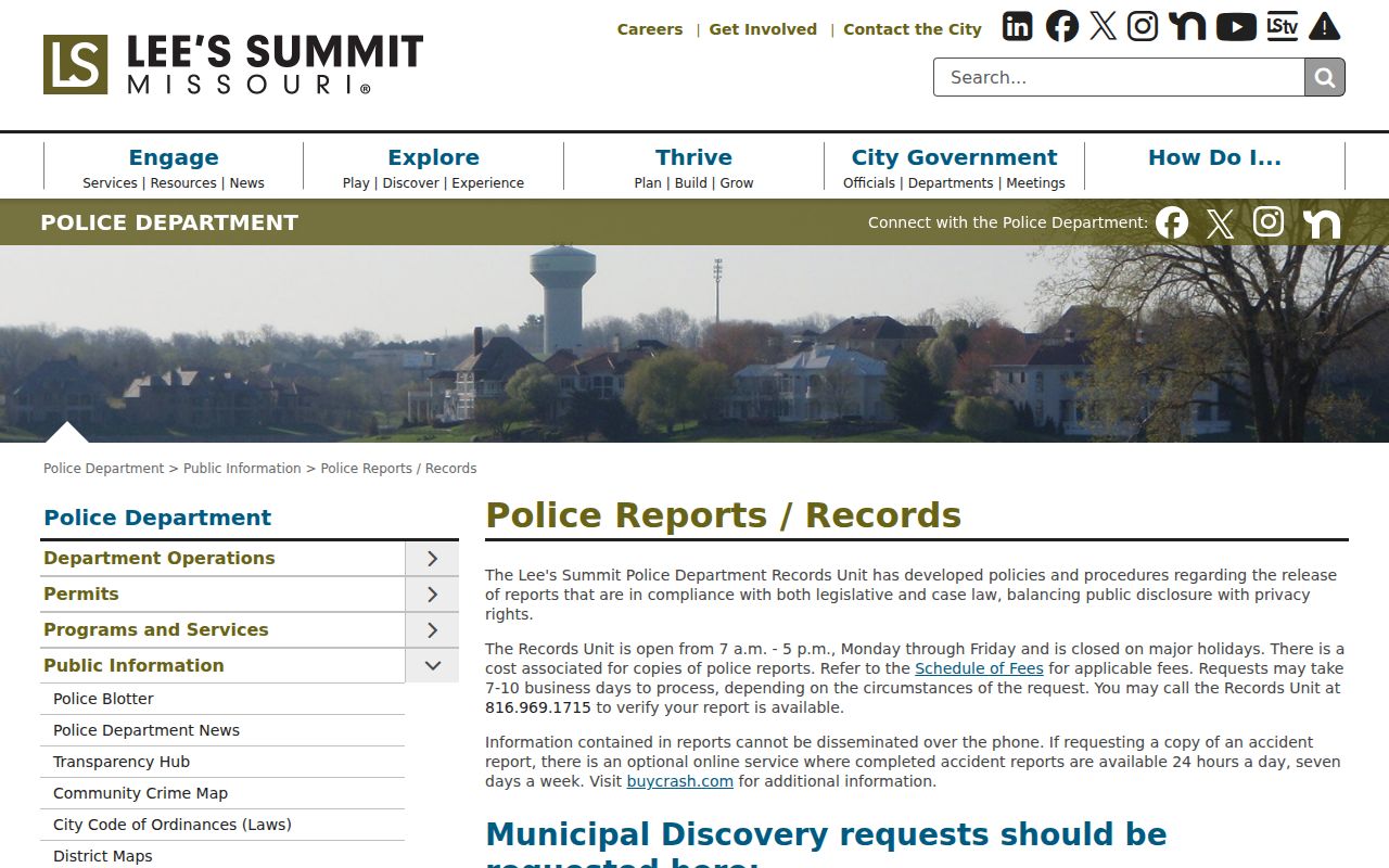 Lee's Summit criminal records request information from the Police Records Unit