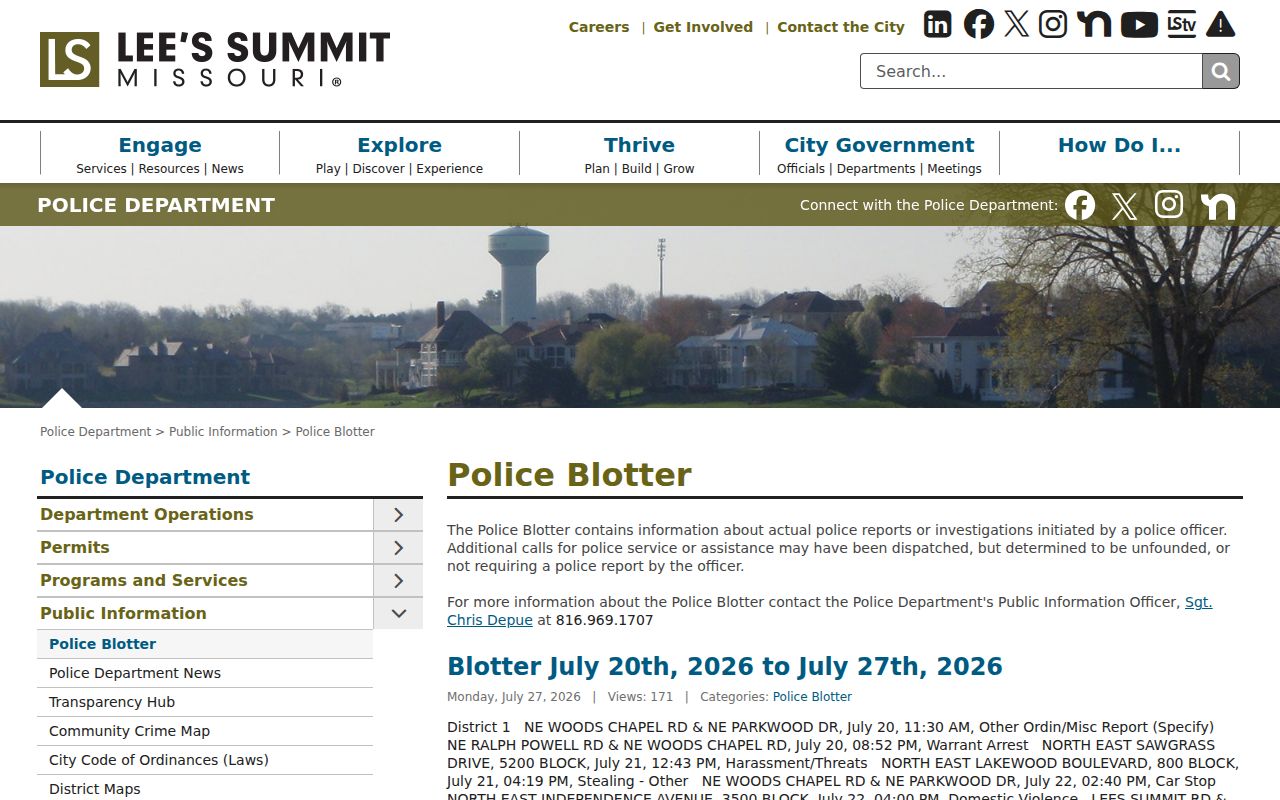 Lee's Summit criminal records weekly police blotter interface